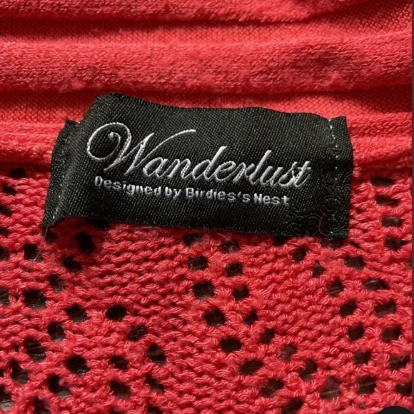 Coral Coloured Long Open Cardigan Open work Knitting - Picture 10 of 16